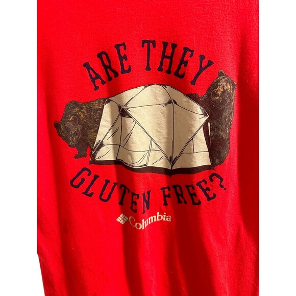 🍒 2/$20 🍒 Columbia Red "Are They Gluten Free?" Graphic T-Shirt S Cotton - Picture 2 of 5